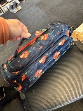 lug Navy Floral Cosmetic Pouch with Orange Hibiscus Print